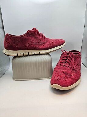 Cole Haan ZERØGRAND Wingtip Oxfords, Size 8B • Chili Pepper Red Suede